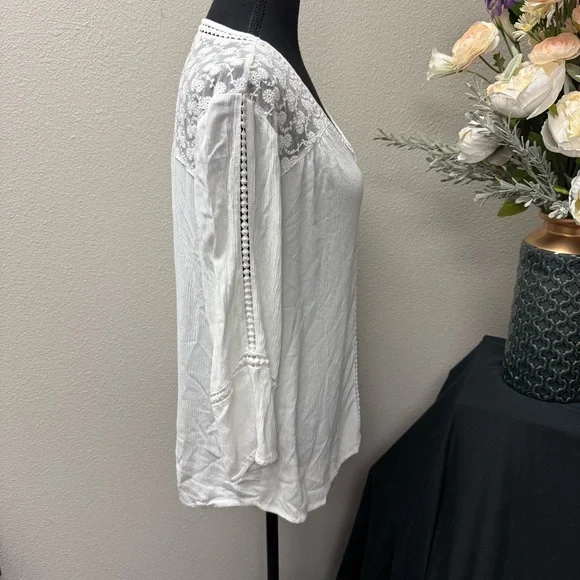 John Paul Richard White Lace Blouse L | Boho Chic Sheer Top Spring Summer Work - Picture 5 of 9